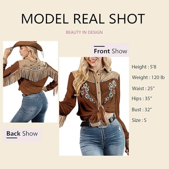 JOHN MOON Women's Embroidered Western Long Sleeve Button Down Sz SM - Picture 5 of 5